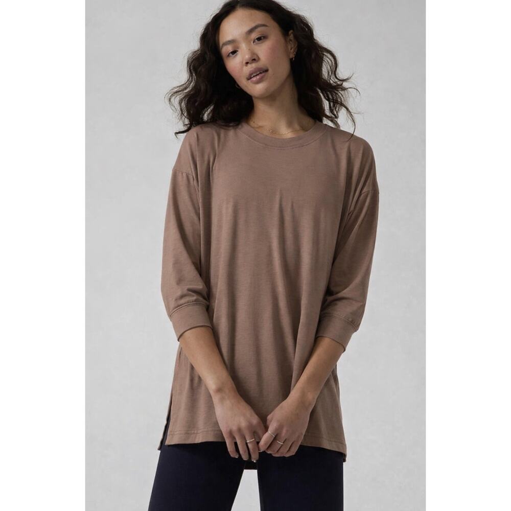 Athleta Inspire Tunic Long Sleeve Side Slit Brown Small